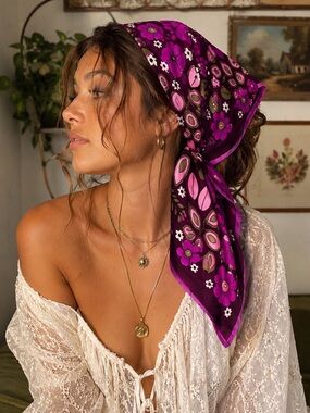 Vintage Jacqmar London Floral Scarf Pink Purple Mod